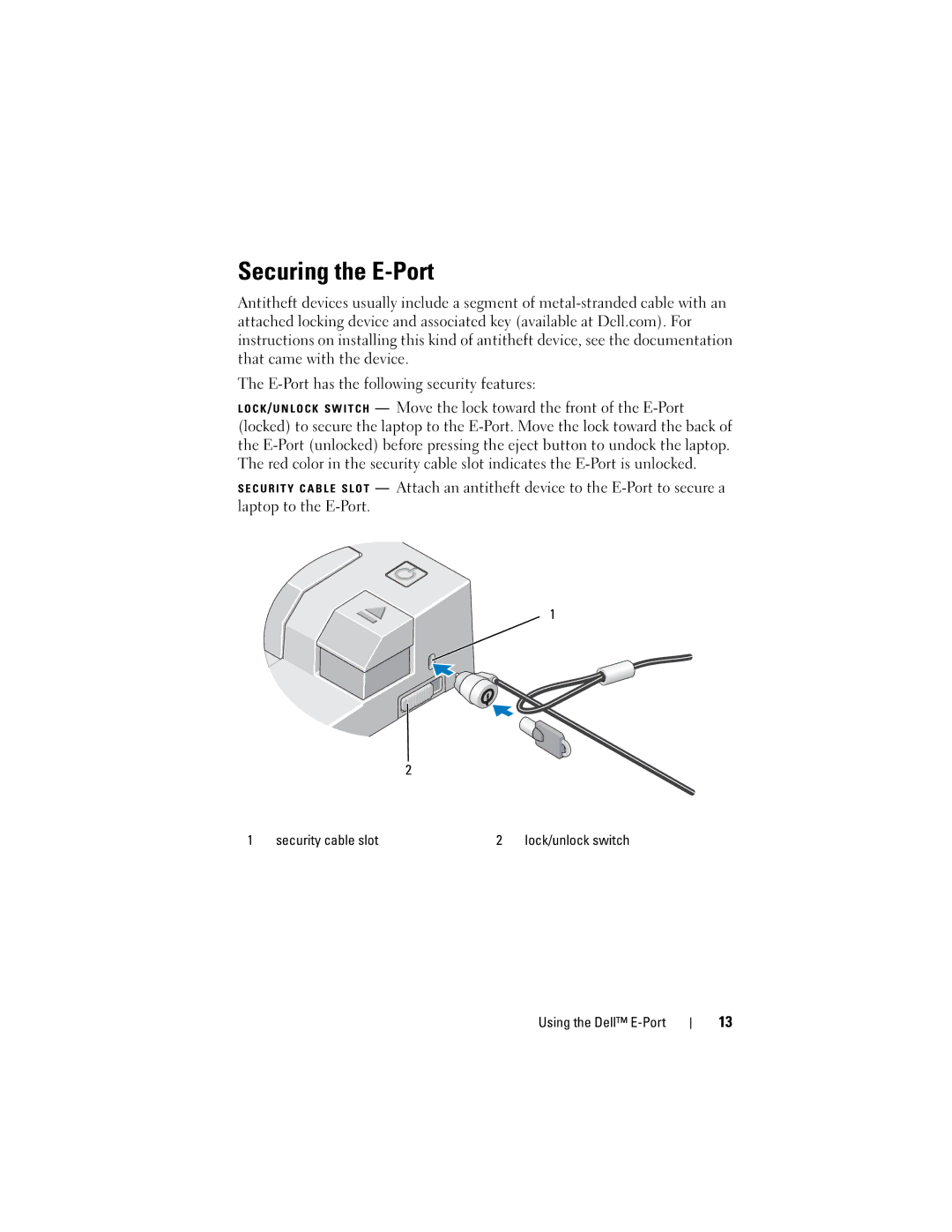 Dell PRO3X manual Securing the E-Port 