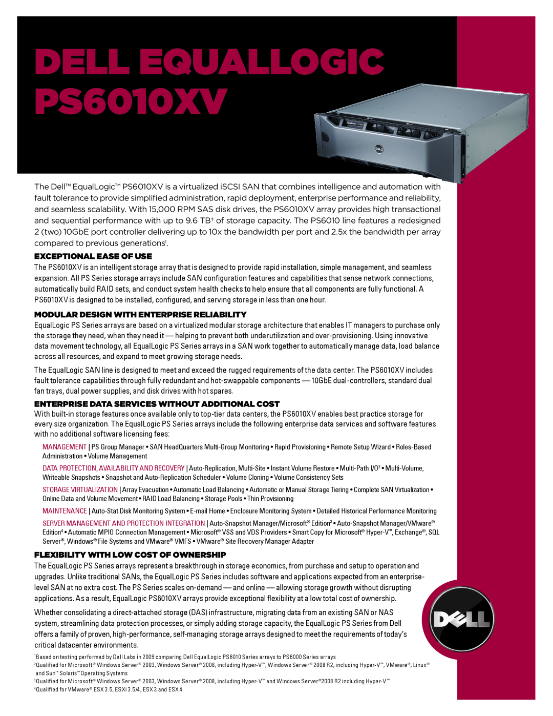 Dell manual DELL EQUALLOGIC PS6010XV, Exceptional Ease Of Use, Modular Design With Enterprise Reliability 