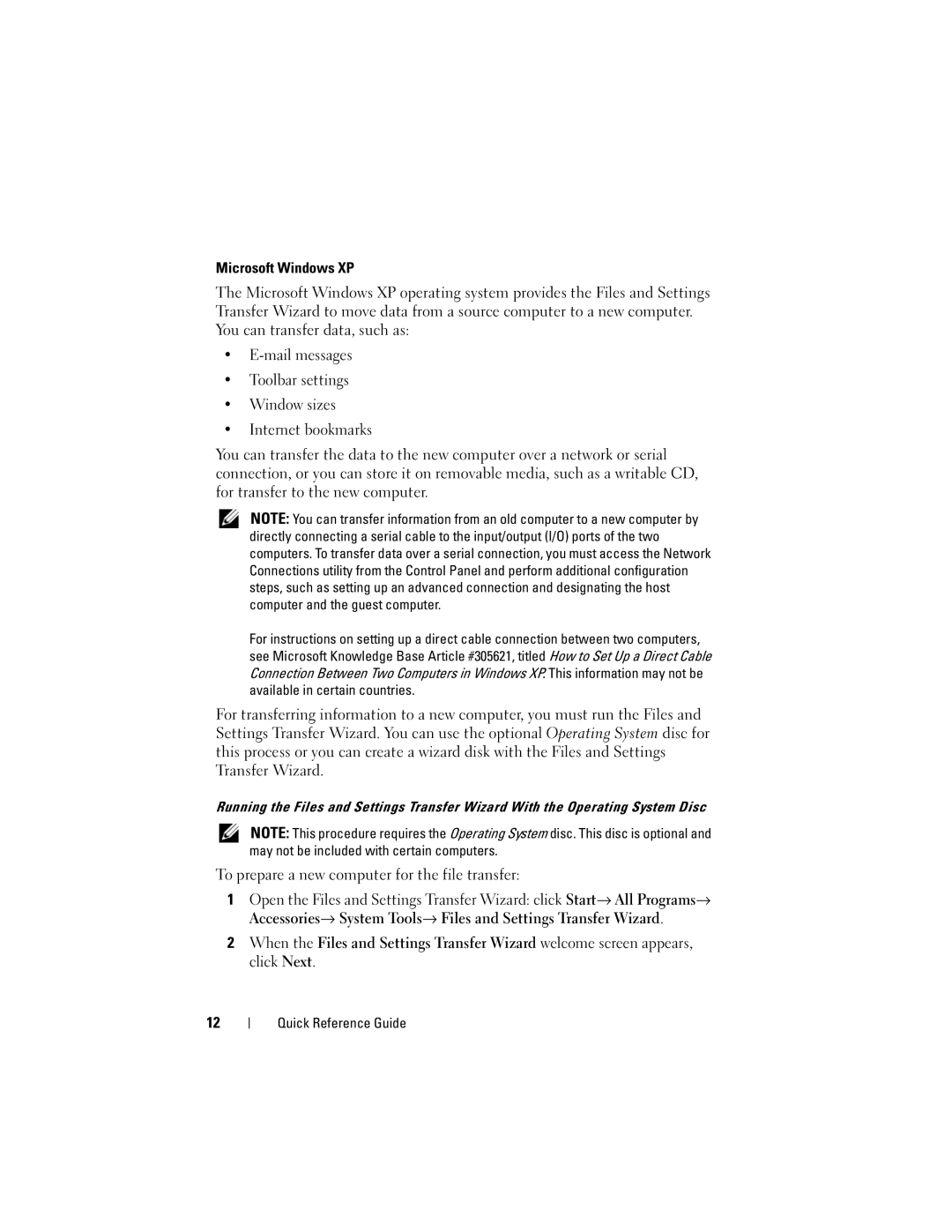 Dell PT052 manual To prepare a new computer for the file transfer 