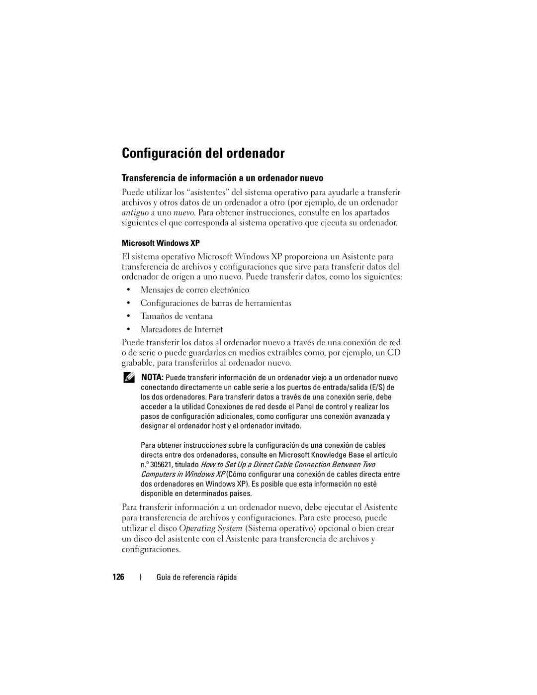 Dell PT052 manual Configuración del ordenador, Transferencia de información a un ordenador nuevo 