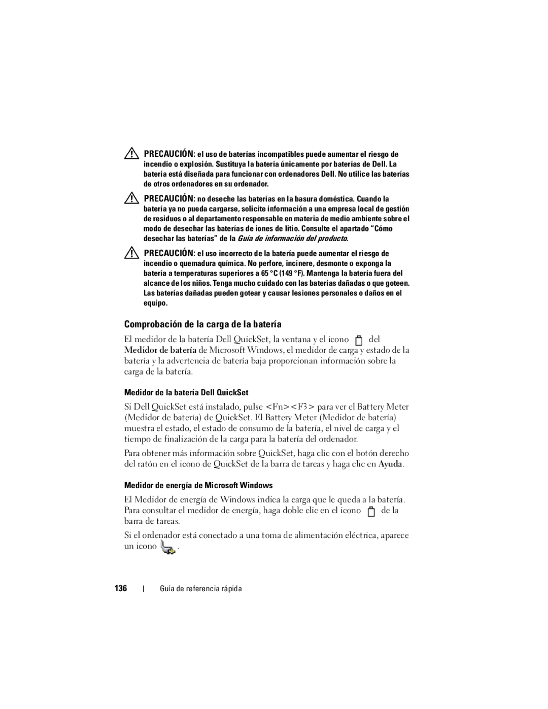 Dell PT052 manual Comprobación de la carga de la batería 