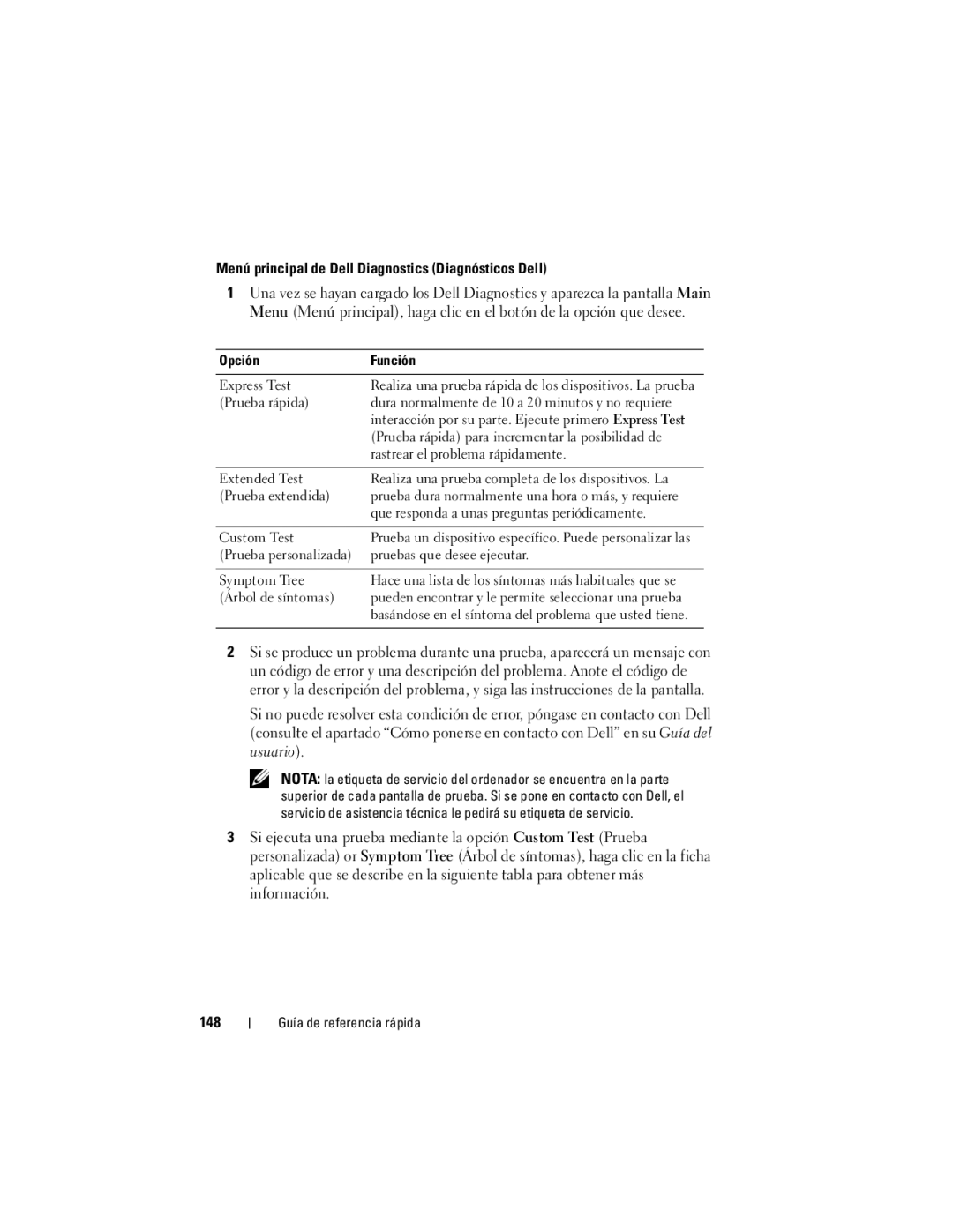 Dell PT052 manual Menú principal de Dell Diagnostics Diagnósticos Dell 