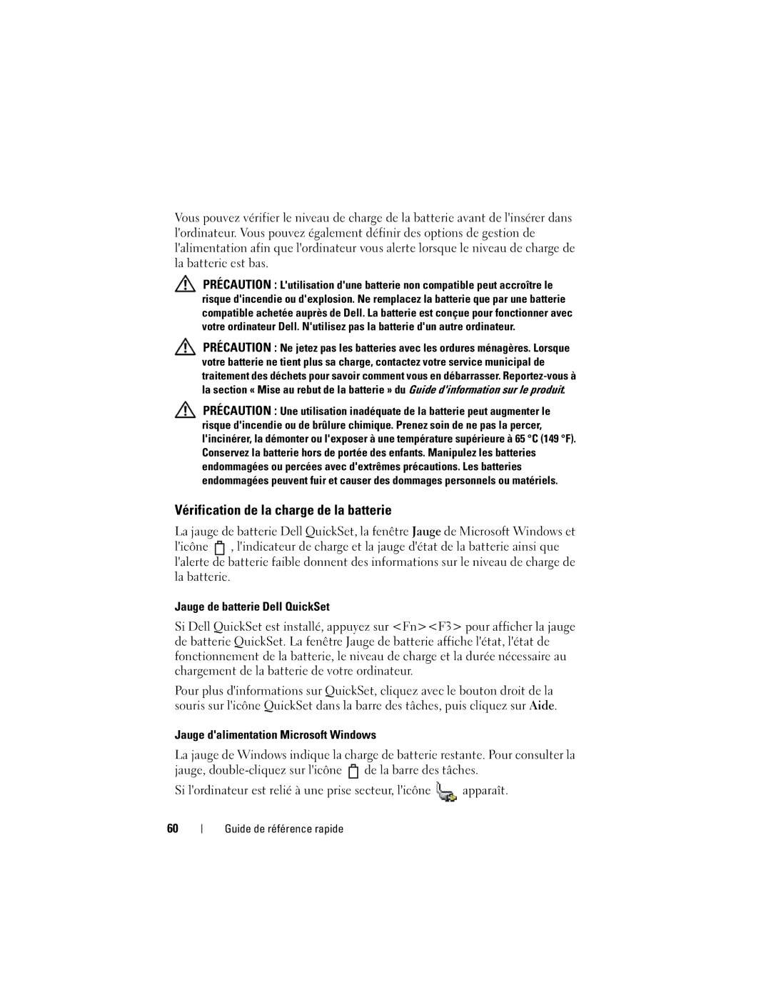 Dell PT052 manual Vérification de la charge de la batterie 