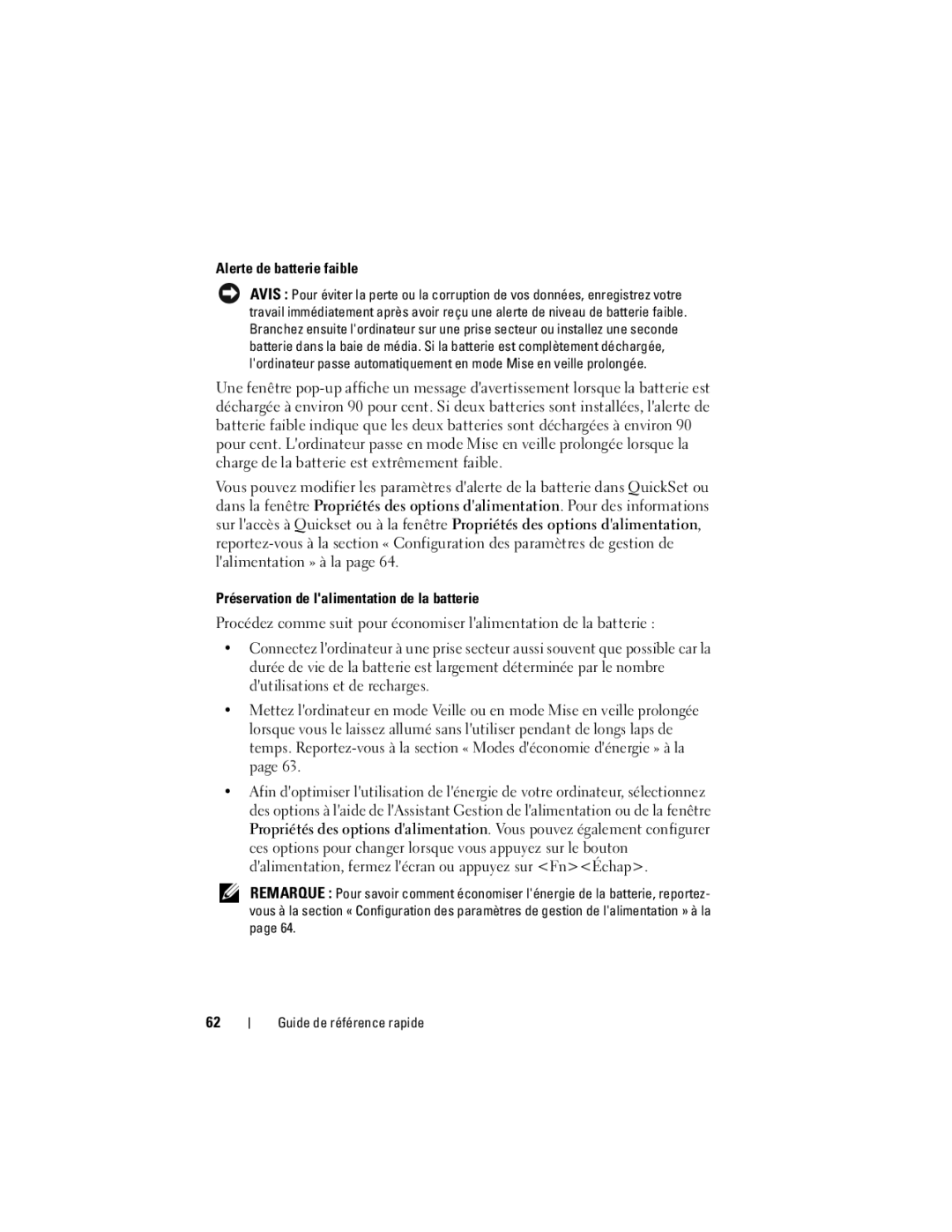 Dell PT052 manual Alerte de batterie faible 