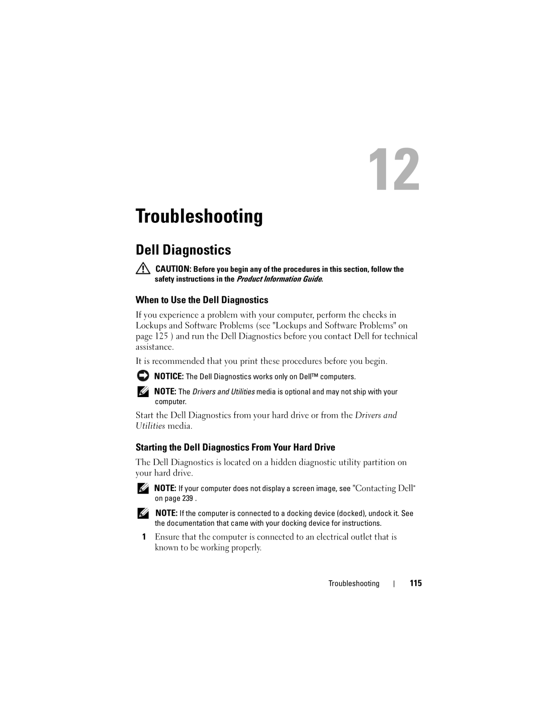 Dell PY760 manual Troubleshooting, When to Use the Dell Diagnostics, Starting the Dell Diagnostics From Your Hard Drive 