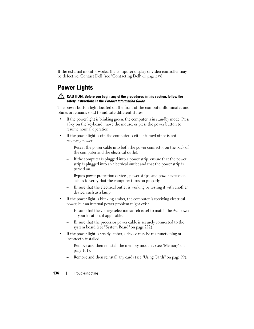 Dell PY760 manual Power Lights, 134 