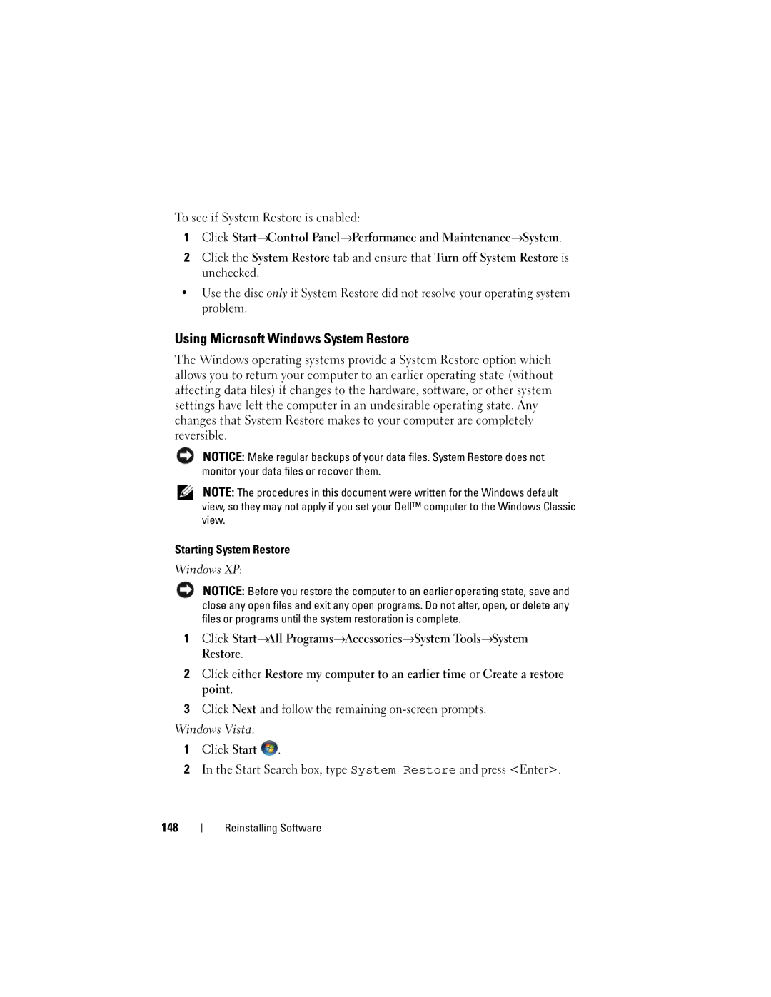 Dell PY760 manual To see if System Restore is enabled, 148 