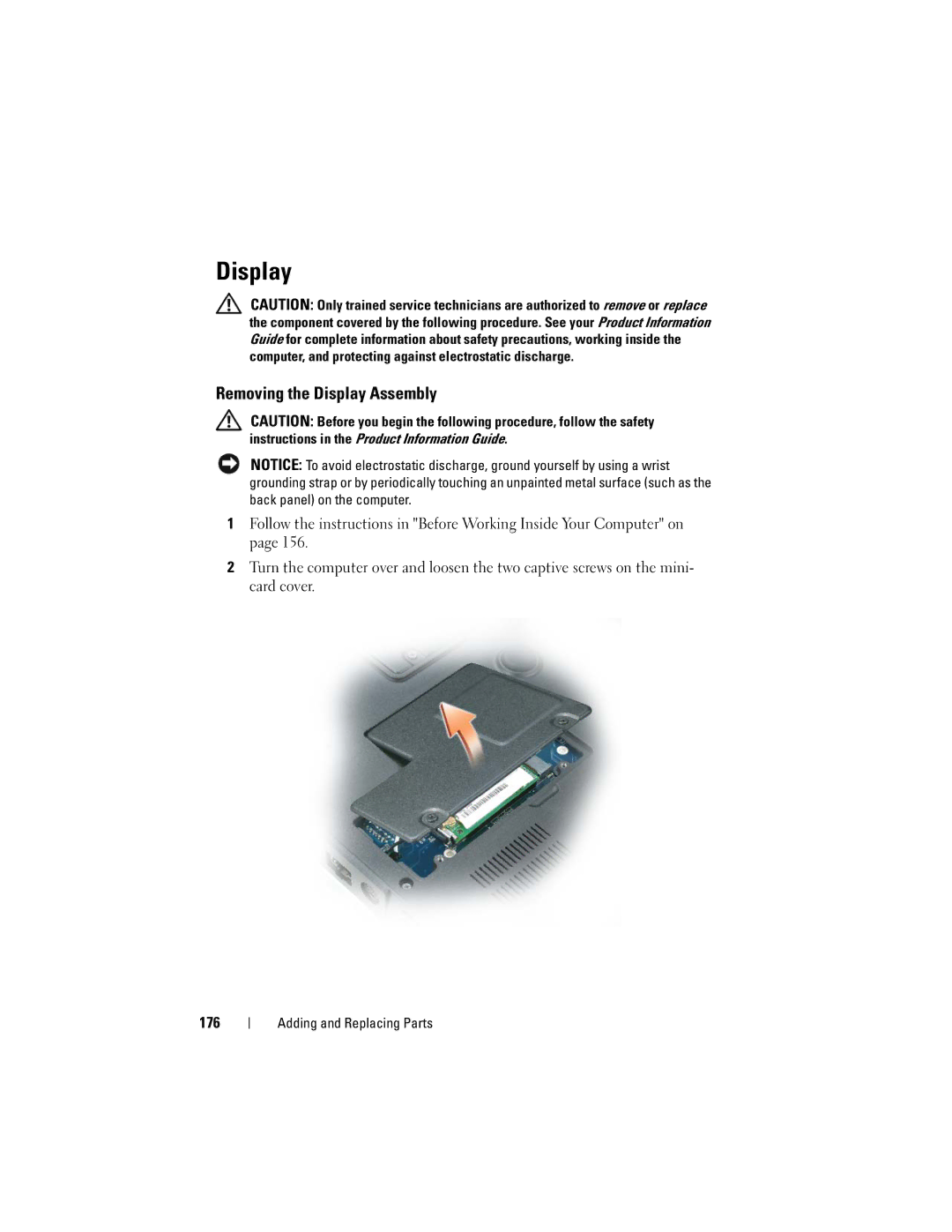 Dell PY760 manual Removing the Display Assembly, 176 