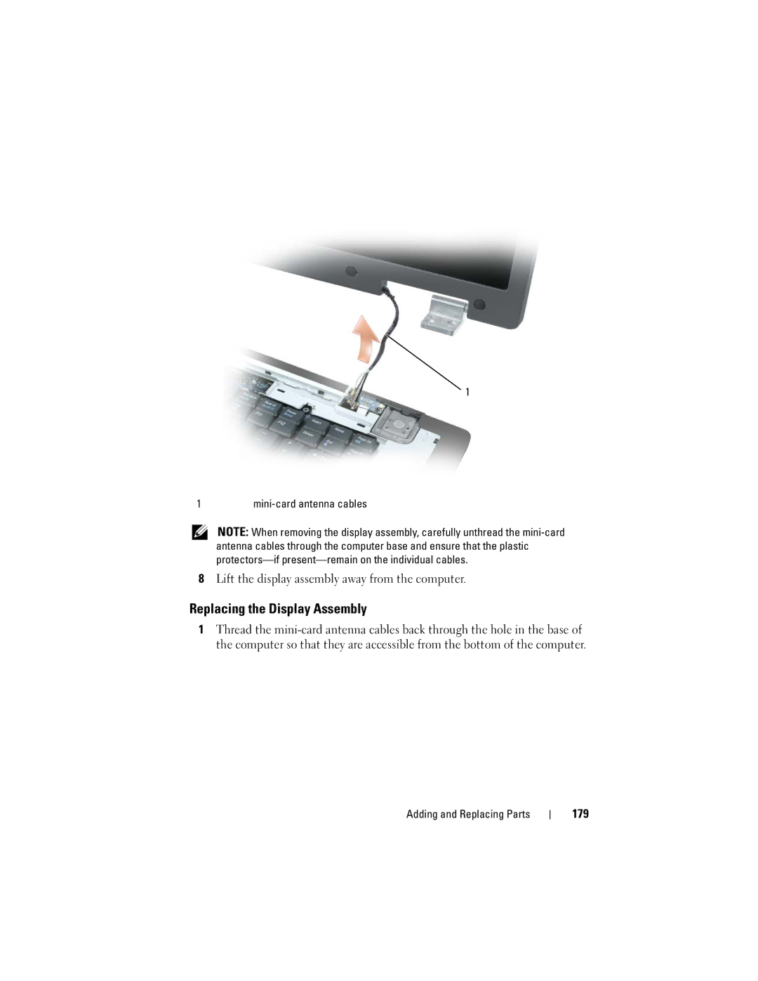 Dell PY760 manual Replacing the Display Assembly, 179 