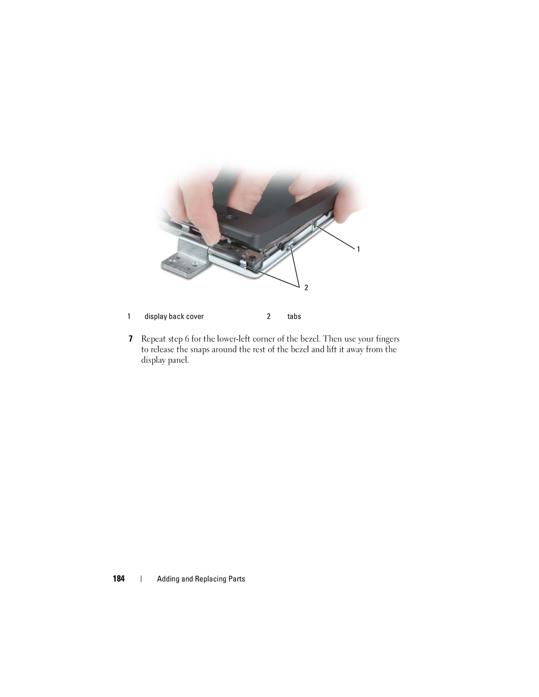 Dell PY760 manual 184, Display back cover 