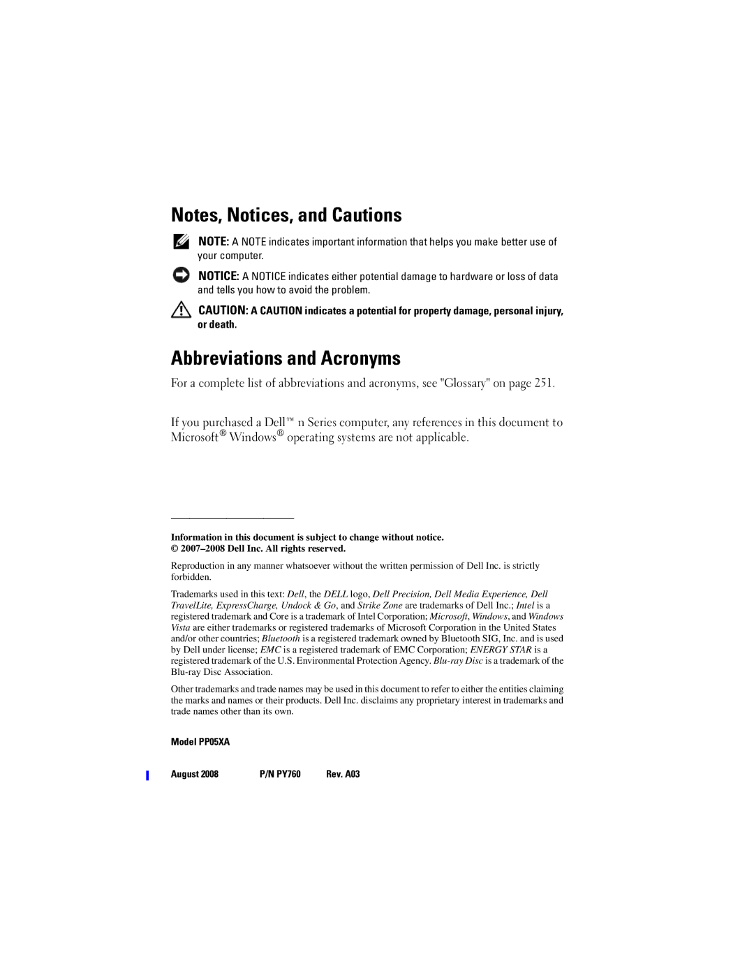 Dell PY760 manual Abbreviations and Acronyms 