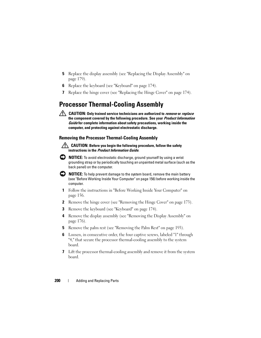 Dell PY760 manual Removing the Processor Thermal-Cooling Assembly, 200 