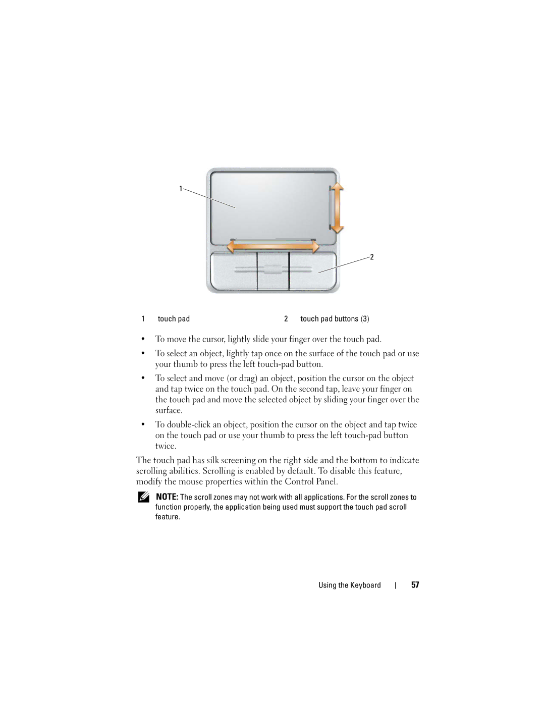 Dell PY760 manual Touch pad buttons 