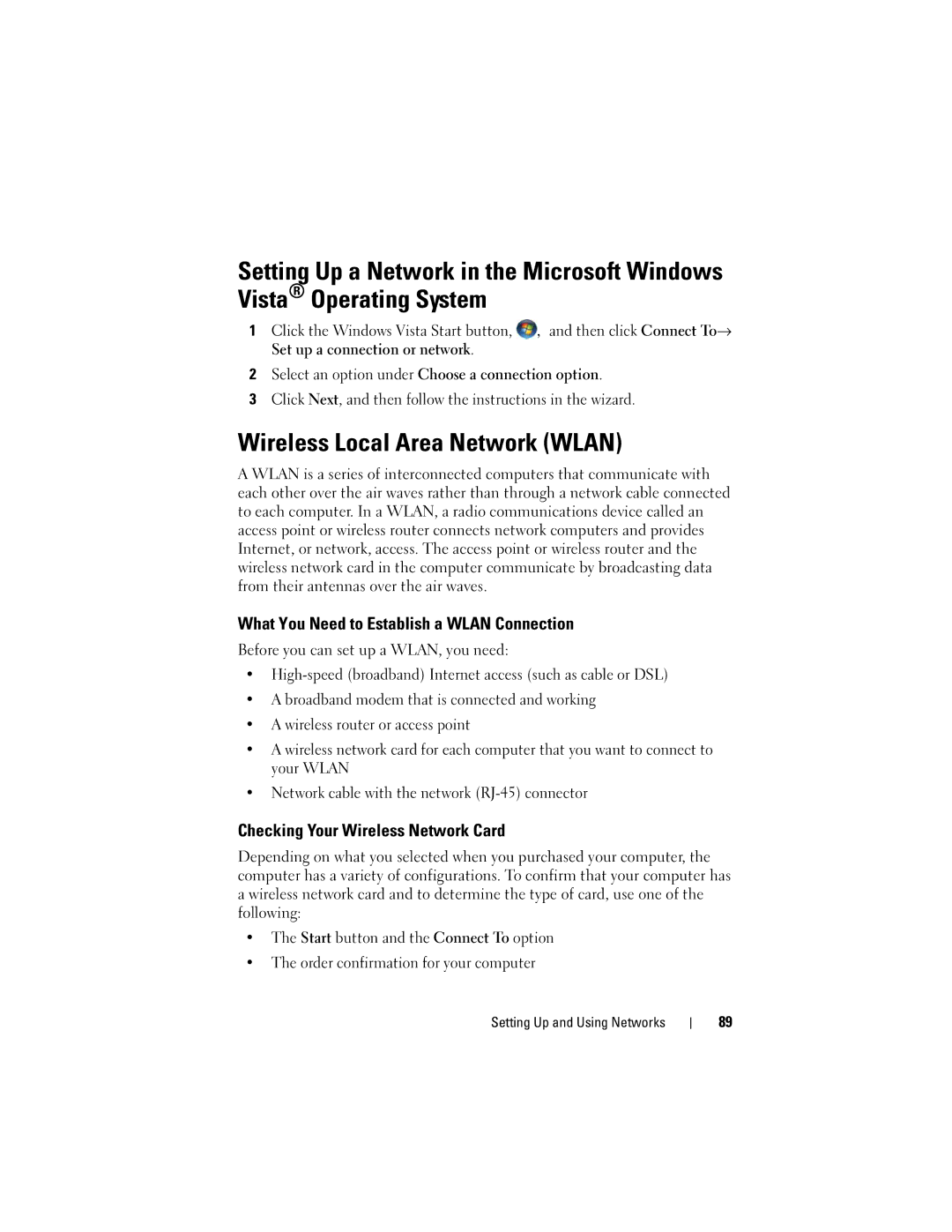 Dell PY760 manual Wireless Local Area Network Wlan, What You Need to Establish a Wlan Connection 