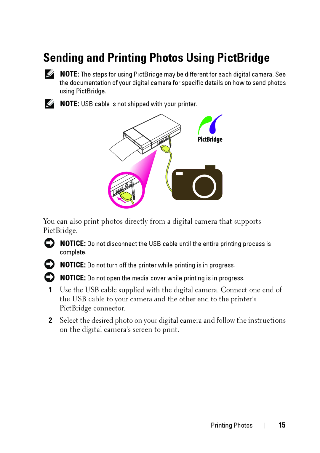 Dell PZ310 manual Sending and Printing Photos Using PictBridge 