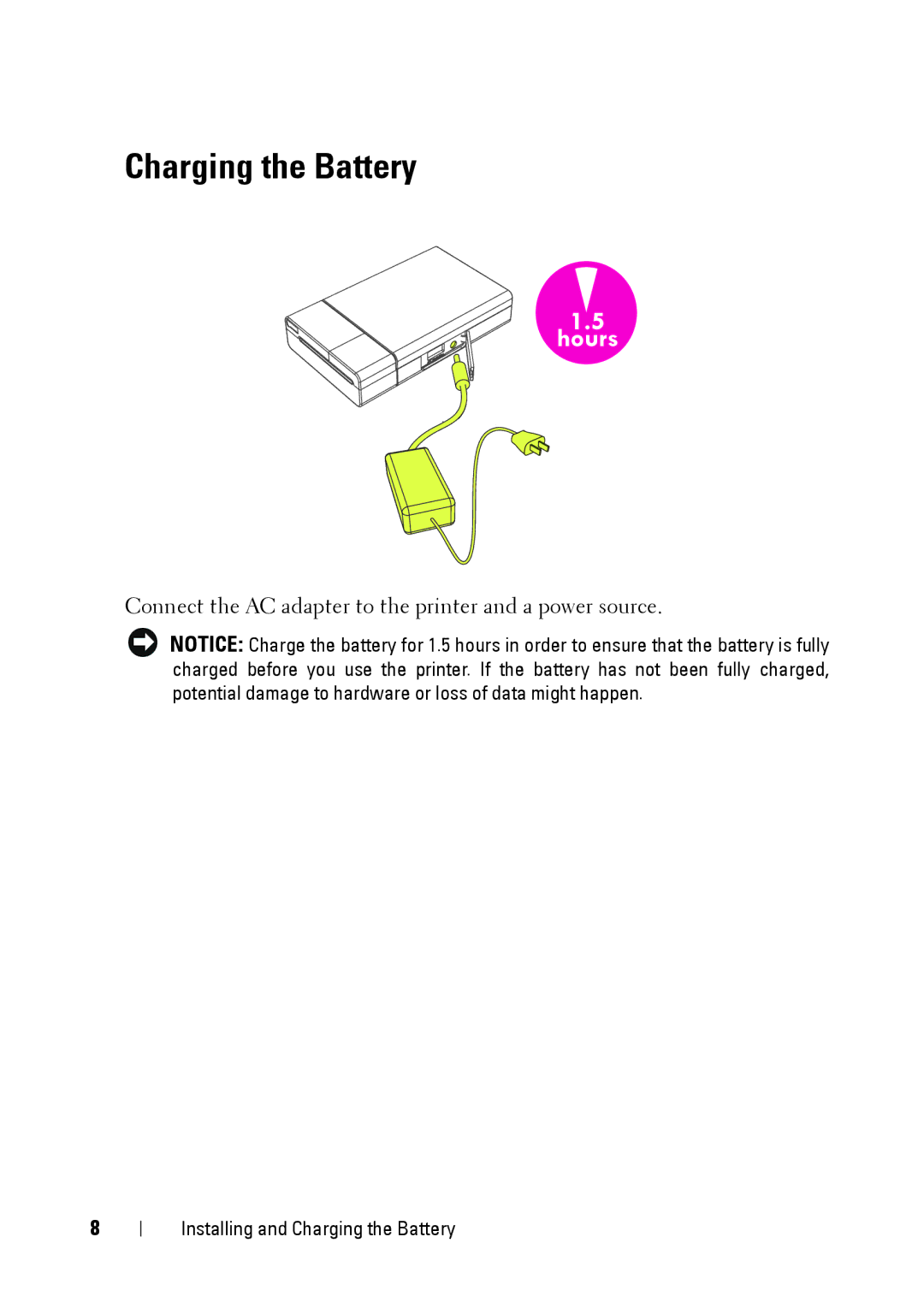 Dell PZ310 manual Charging the Battery, Hours 