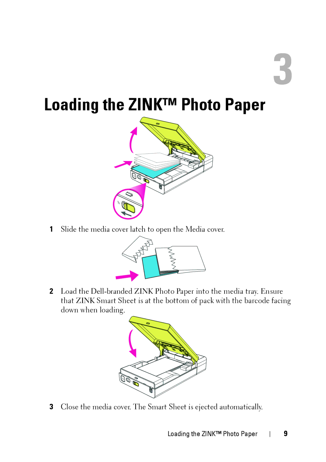 Dell PZ310 manual Loading the Zink Photo Paper 