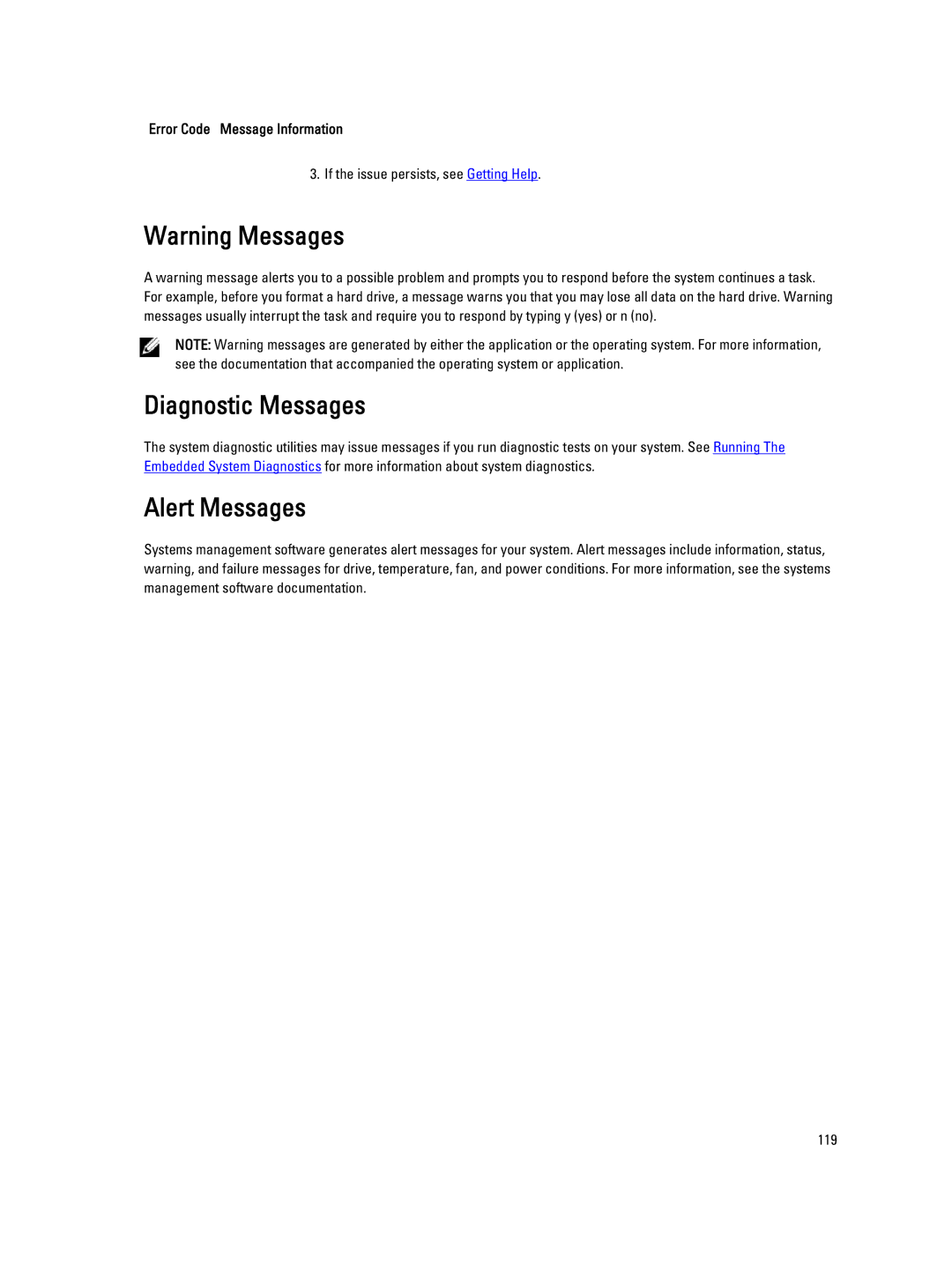 Dell QHB owner manual Diagnostic Messages, Alert Messages 