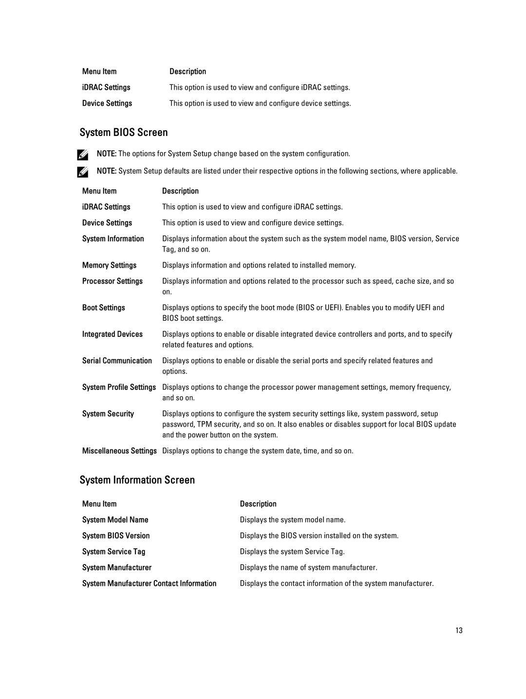 Dell QHB owner manual System Bios Screen, System Information Screen 