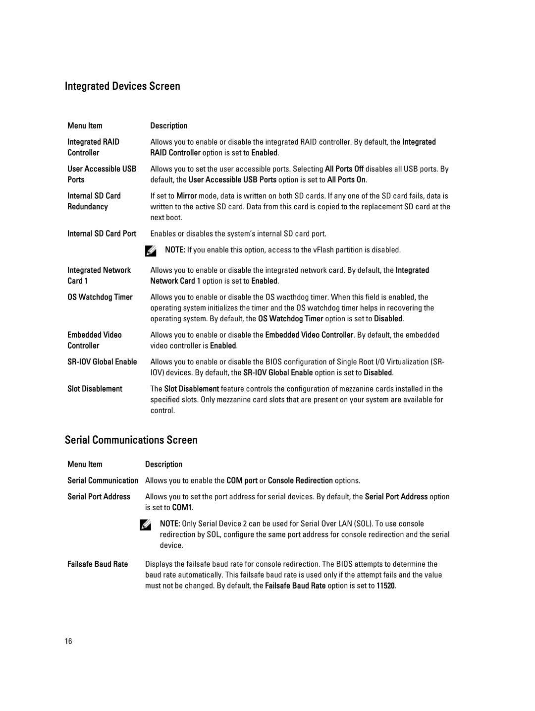 Dell QHB owner manual Integrated Devices Screen, Serial Communications Screen 