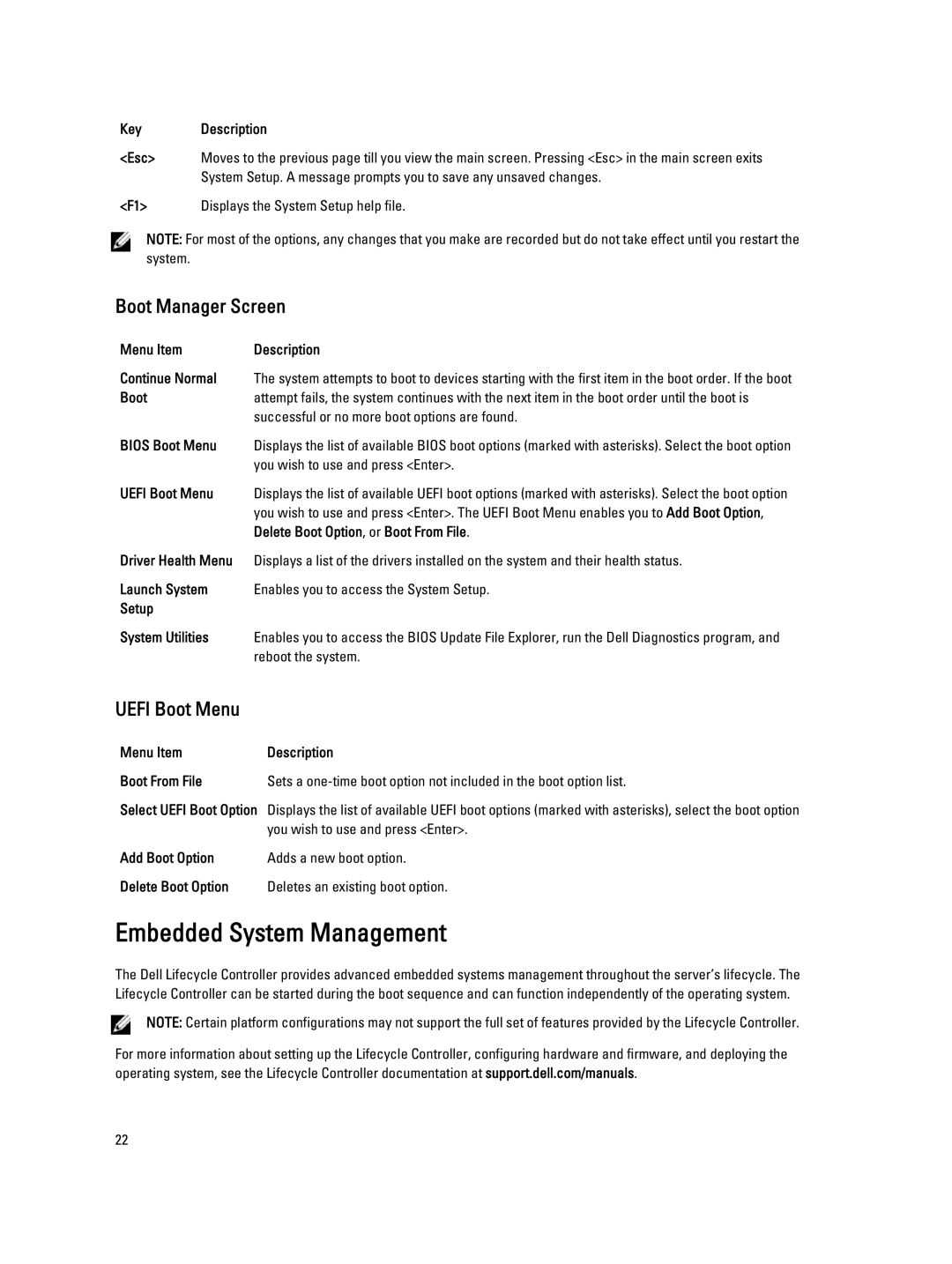 Dell QHB owner manual Embedded System Management, Boot Manager Screen, Uefi Boot Menu 