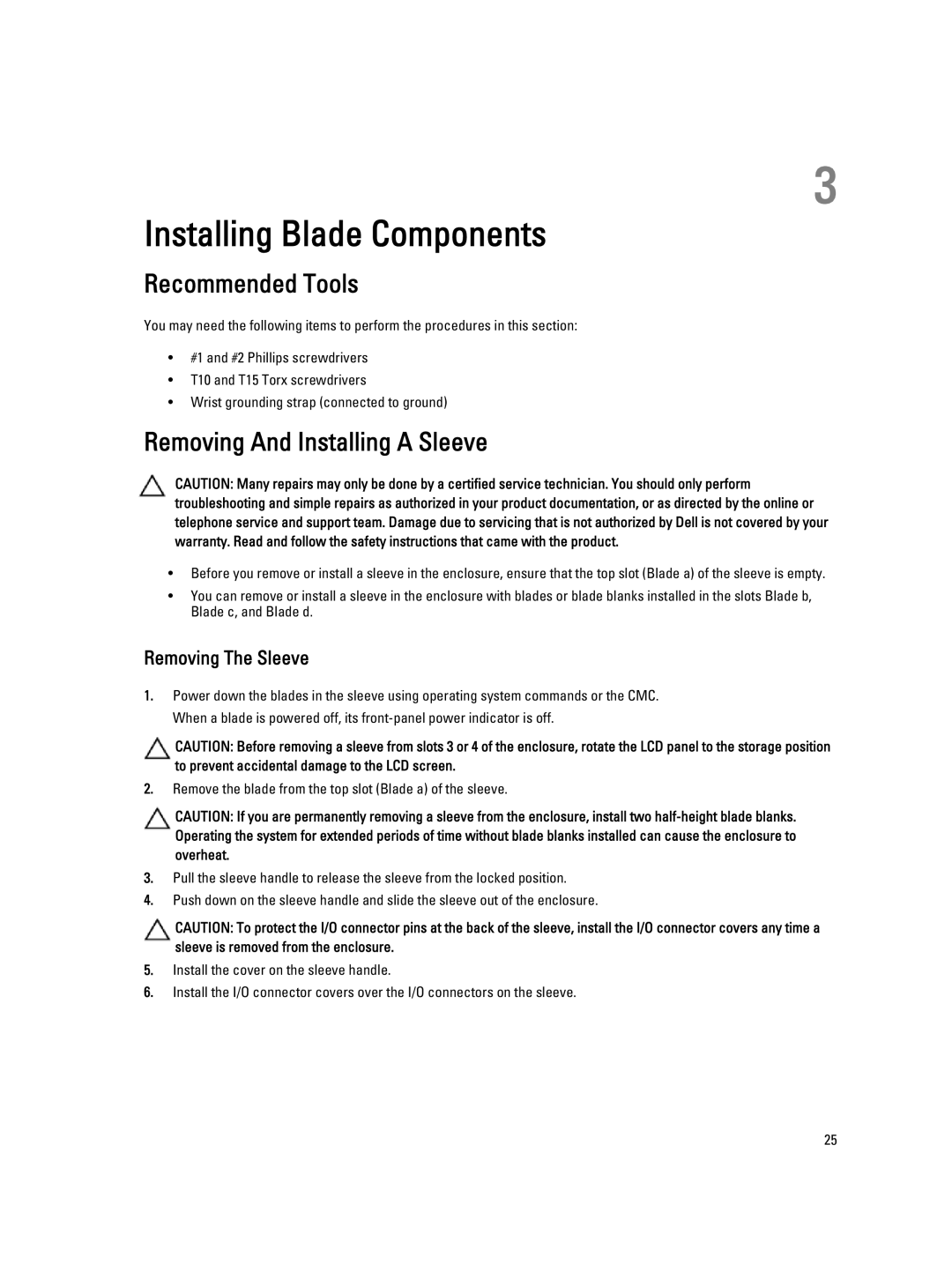 Dell QHB owner manual Recommended Tools, Removing And Installing a Sleeve, Removing The Sleeve 