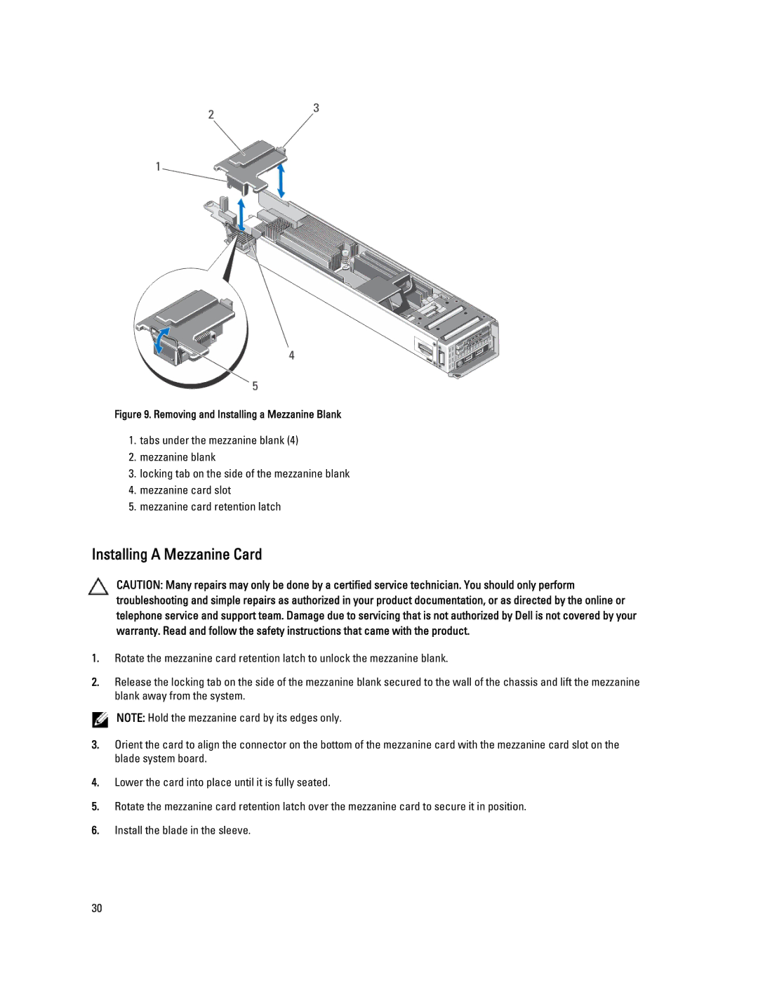 Dell QHB owner manual Installing a Mezzanine Card, Removing and Installing a Mezzanine Blank 