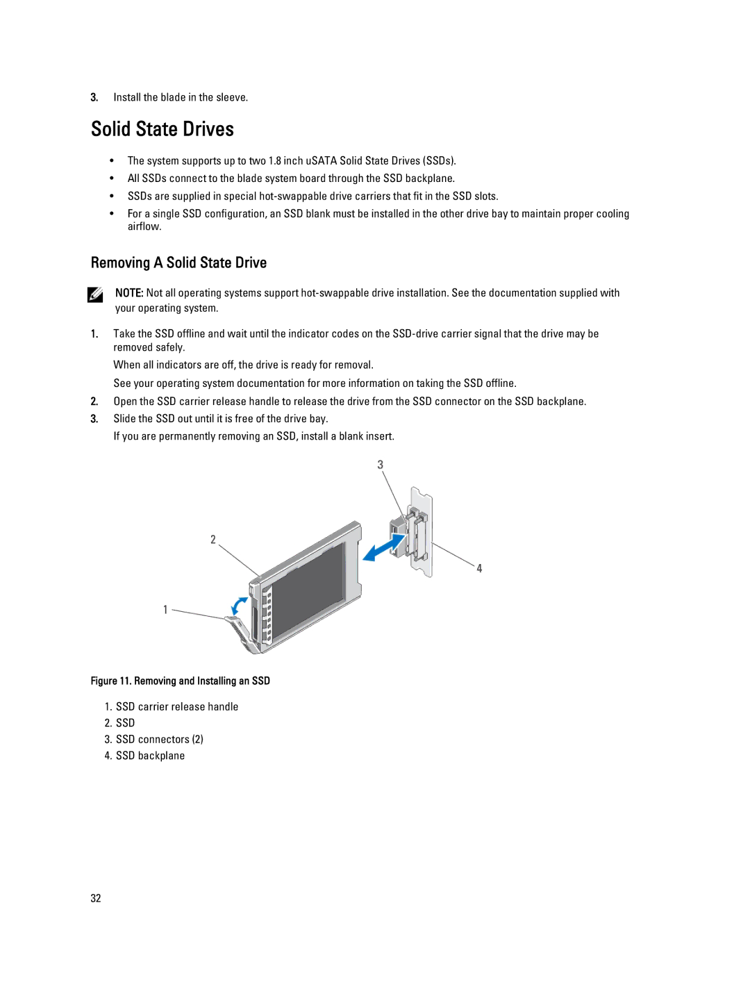 Dell QHB owner manual Solid State Drives, Removing a Solid State Drive 