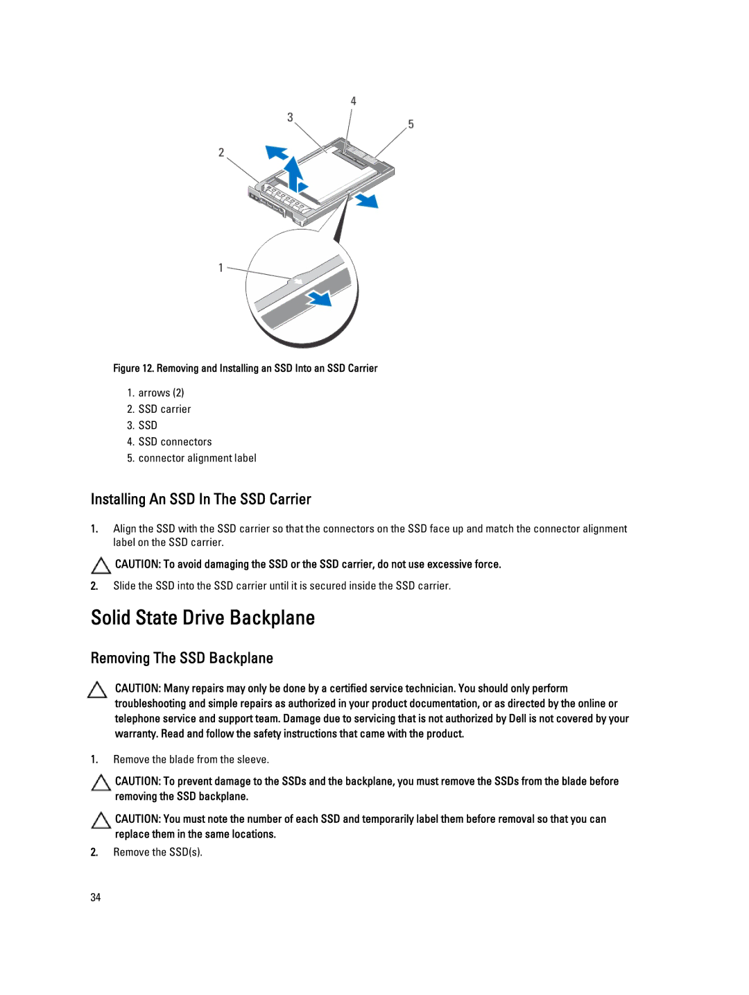 Dell QHB owner manual Solid State Drive Backplane, Installing An SSD In The SSD Carrier, Removing The SSD Backplane 