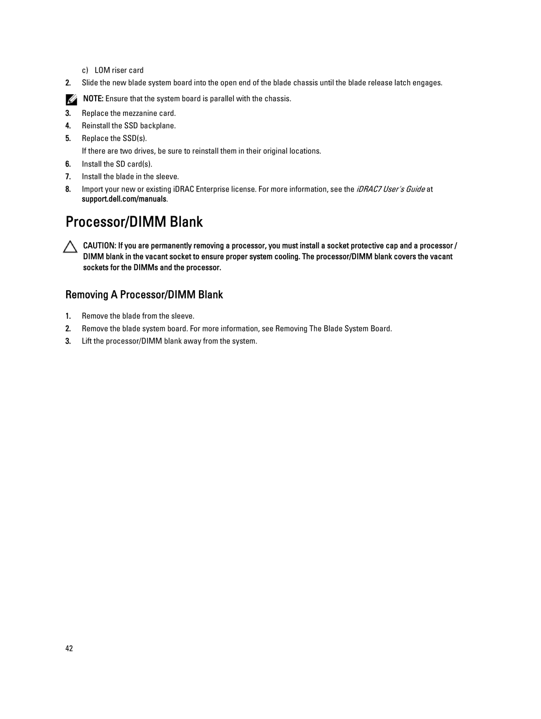 Dell QHB owner manual Removing a Processor/DIMM Blank 