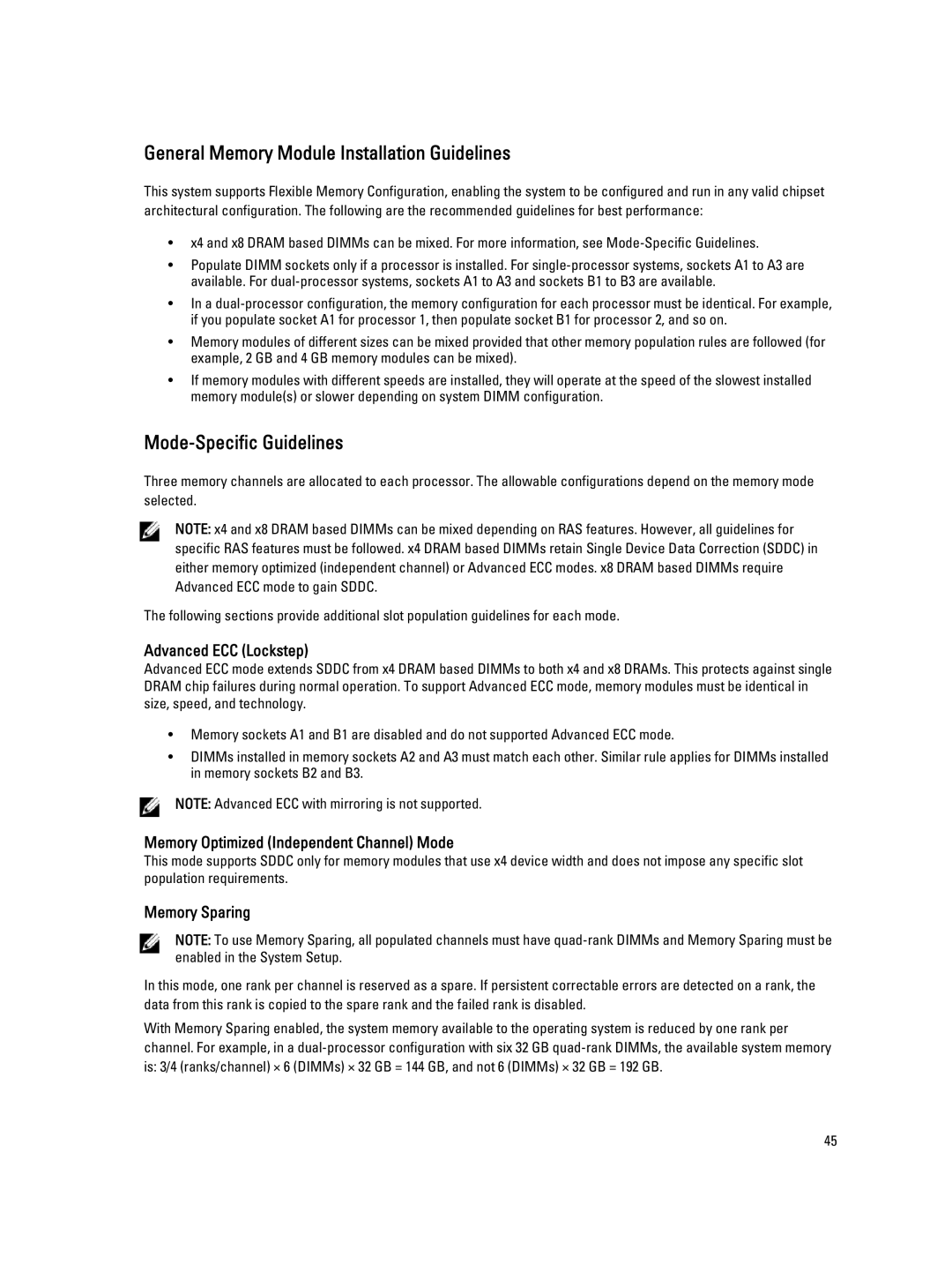 Dell QHB owner manual General Memory Module Installation Guidelines, Mode-Specific Guidelines 