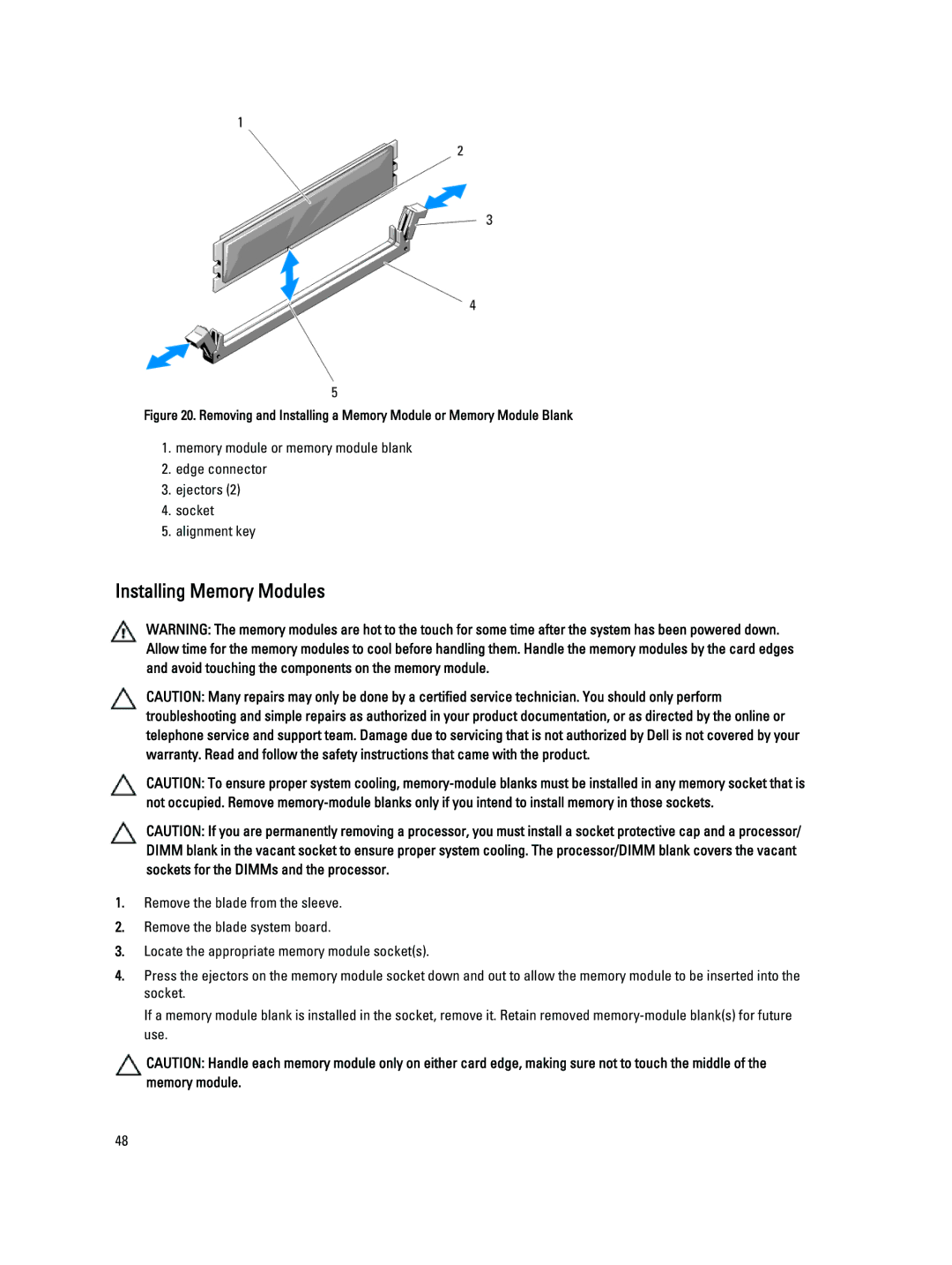 Dell QHB owner manual Installing Memory Modules 