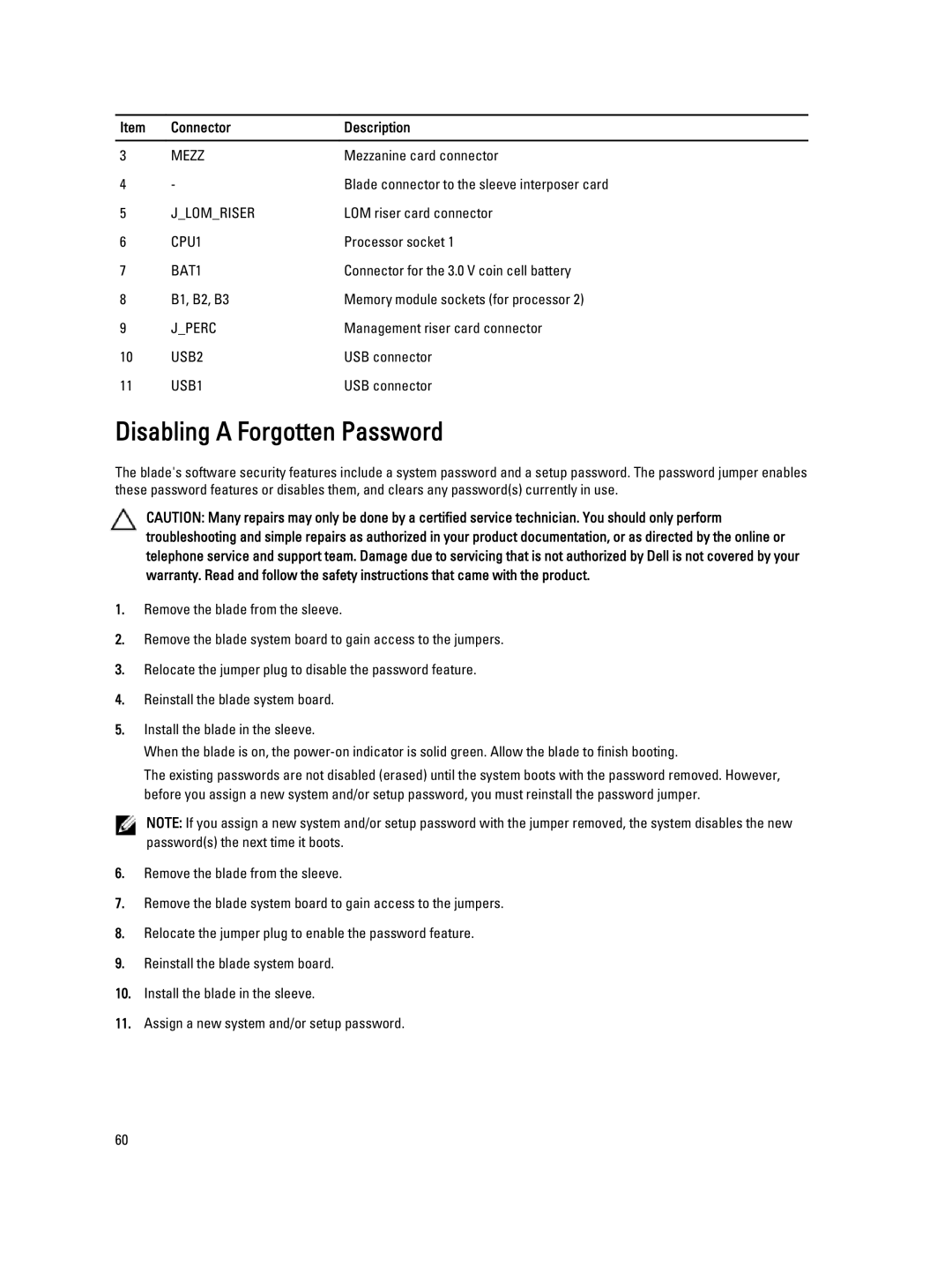 Dell QHB owner manual Disabling a Forgotten Password 