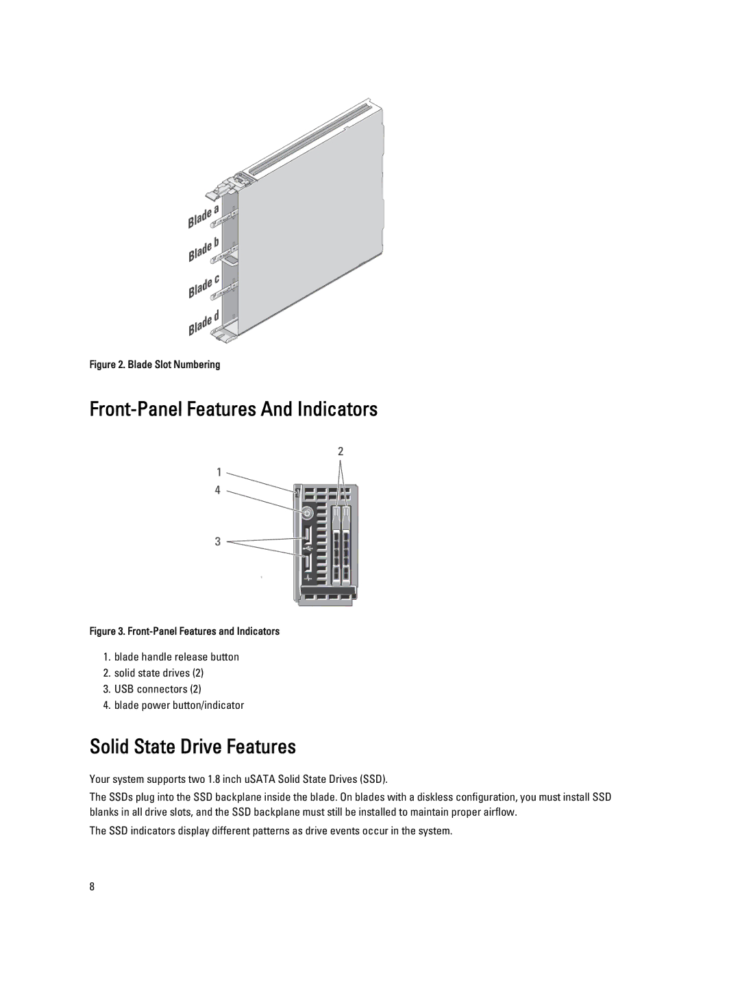 Dell QHB owner manual Front-Panel Features And Indicators, Solid State Drive Features 