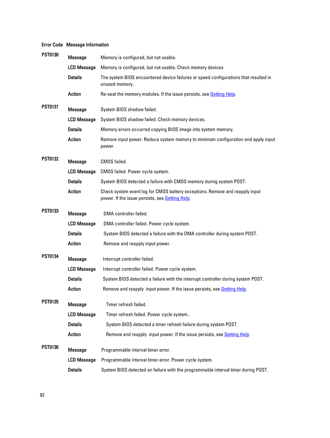 Dell QHB owner manual Message Information, Power. If the issue persists, see Getting Help 