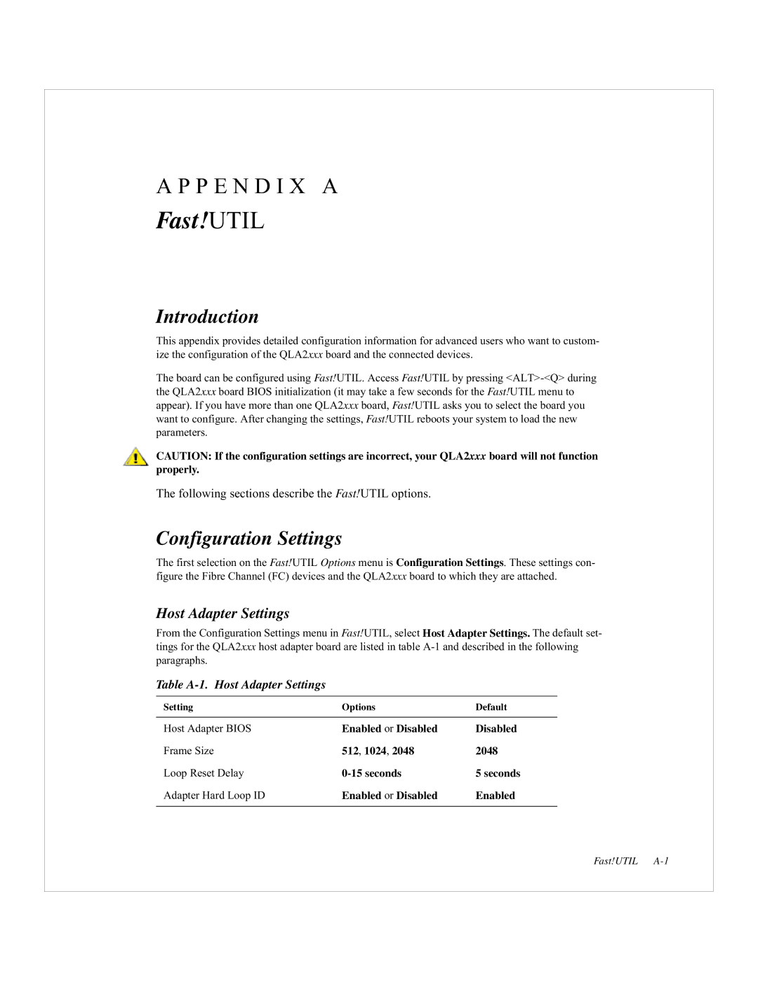 Dell 2200F, QLA2200 manual Fast!UTIL, Introduction, Configuration Settings, Host Adapter Settings 