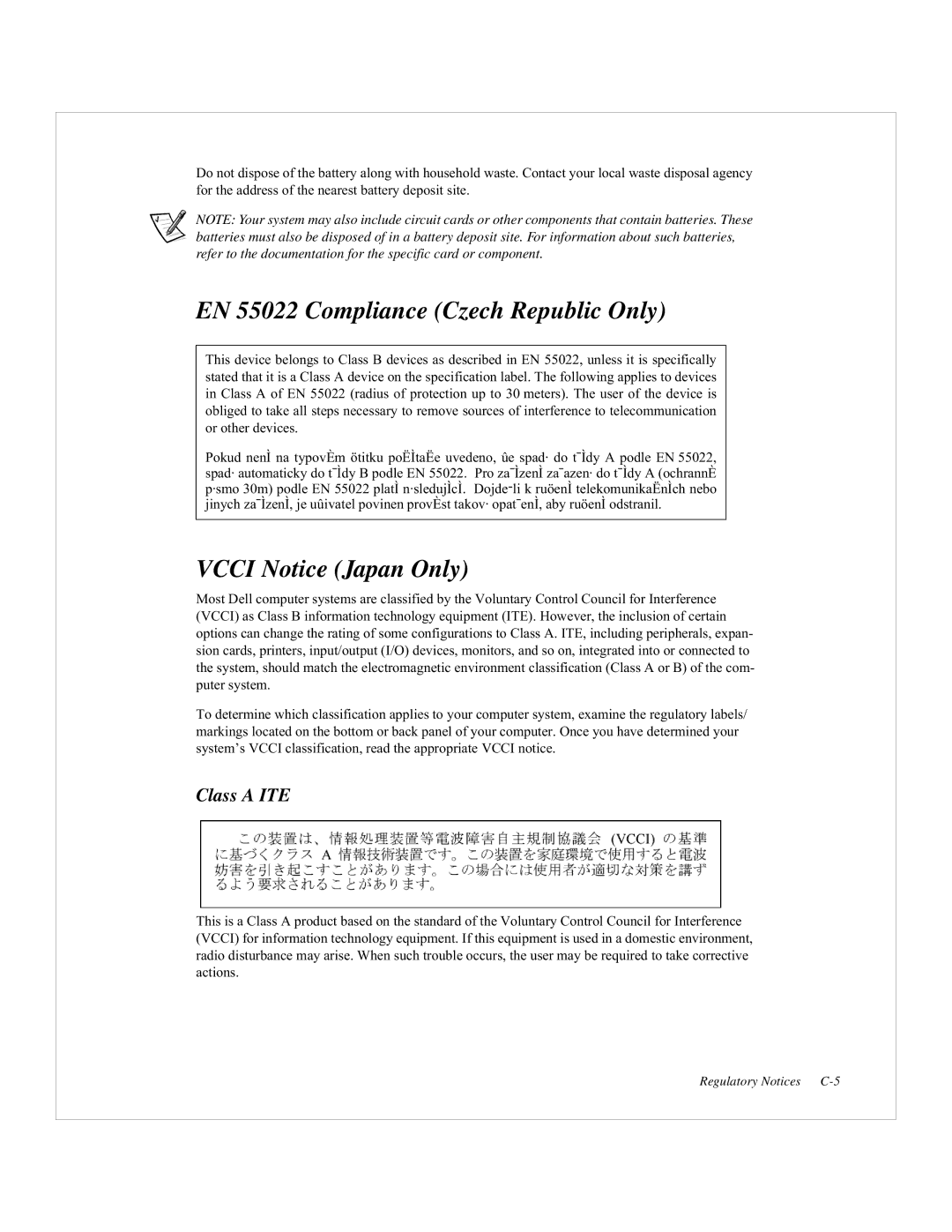 Dell 2200F, QLA2200 manual EN 55022 Compliance Czech Republic Only, Vcci Notice Japan Only, Class a ITE 