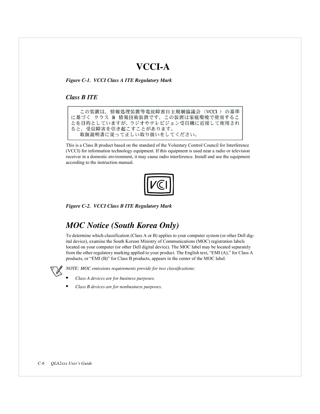 Dell QLA2200, 2200F manual MOC Notice South Korea Only, Class B ITE 