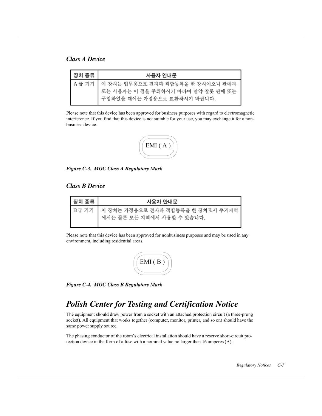 Dell 2200F, QLA2200 manual Polish Center for Testing and Certification Notice, Class a Device, Class B Device 