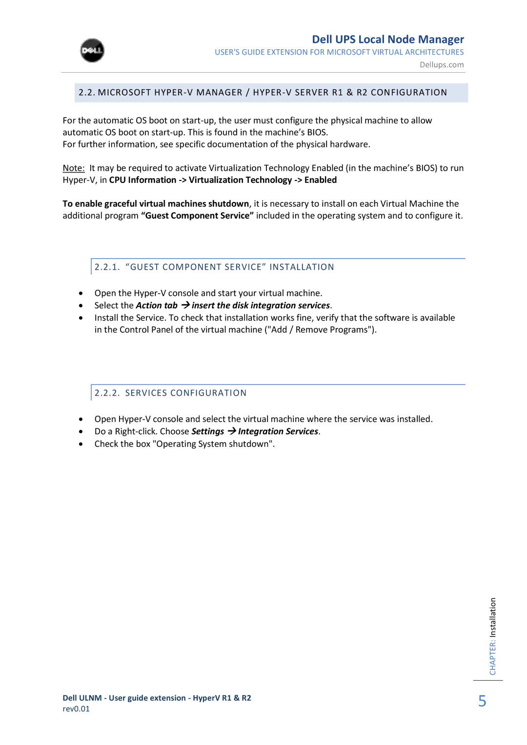 Dell HYPERV R1, R2 REV0.01 manual ∙ Do a Right-click. Choose Settings  Integration Services 