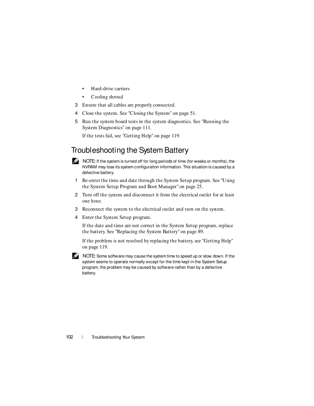 Dell R210 II owner manual Troubleshooting the System Battery, 102 