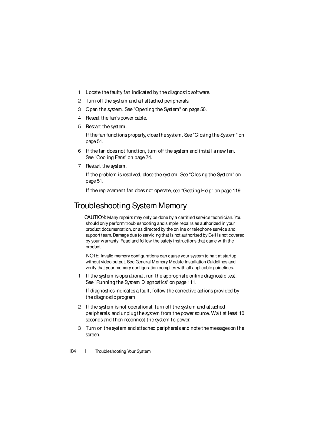 Dell R210 II owner manual Troubleshooting System Memory, 104 