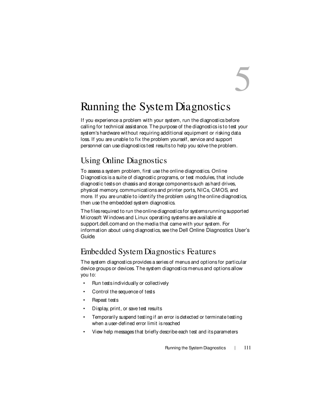 Dell R210 II owner manual Using Online Diagnostics, Embedded System Diagnostics Features, 111 