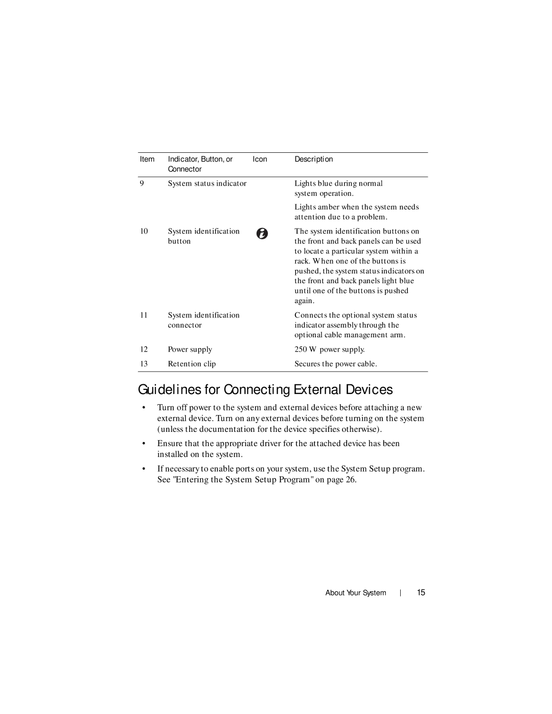 Dell R210 II owner manual Guidelines for Connecting External Devices 