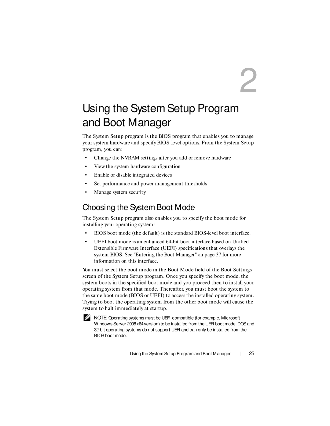 Dell R210 II owner manual Using the System Setup Program and Boot Manager, Choosing the System Boot Mode 