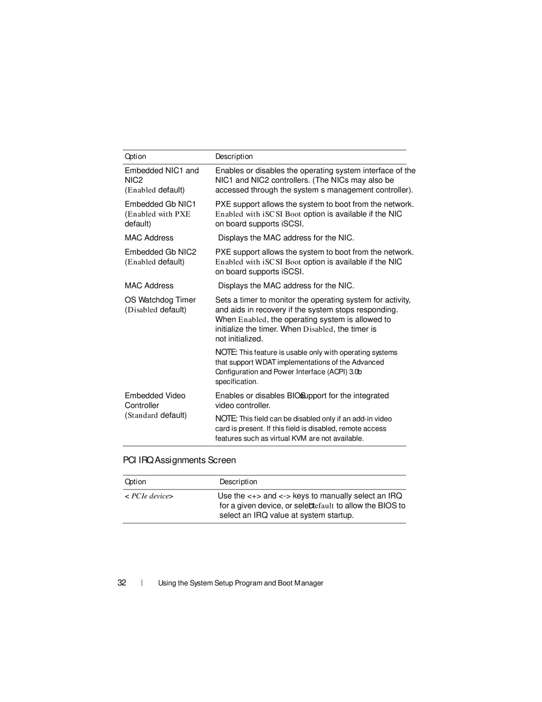 Dell R210 II owner manual PCI IRQ Assignments Screen, NIC2 