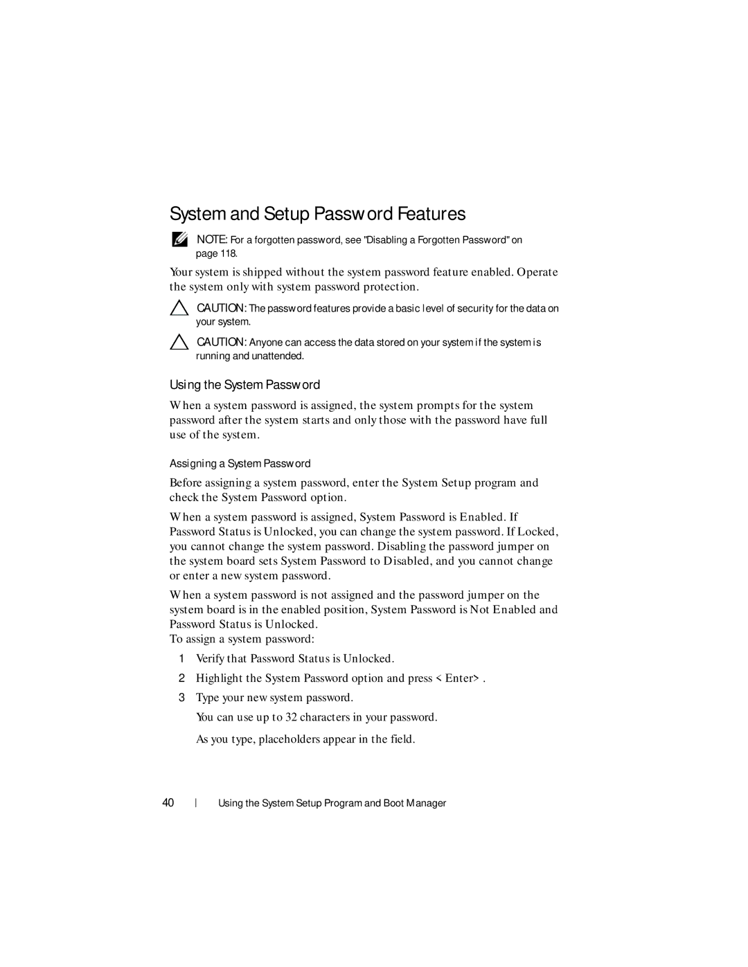 Dell R210 II owner manual System and Setup Password Features, Using the System Password, Assigning a System Password 