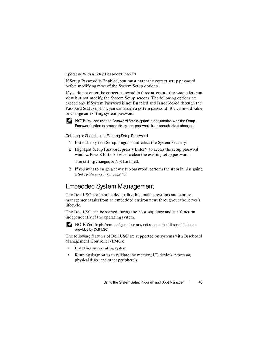 Dell R210 II owner manual Embedded System Management, Operating With a Setup Password Enabled 