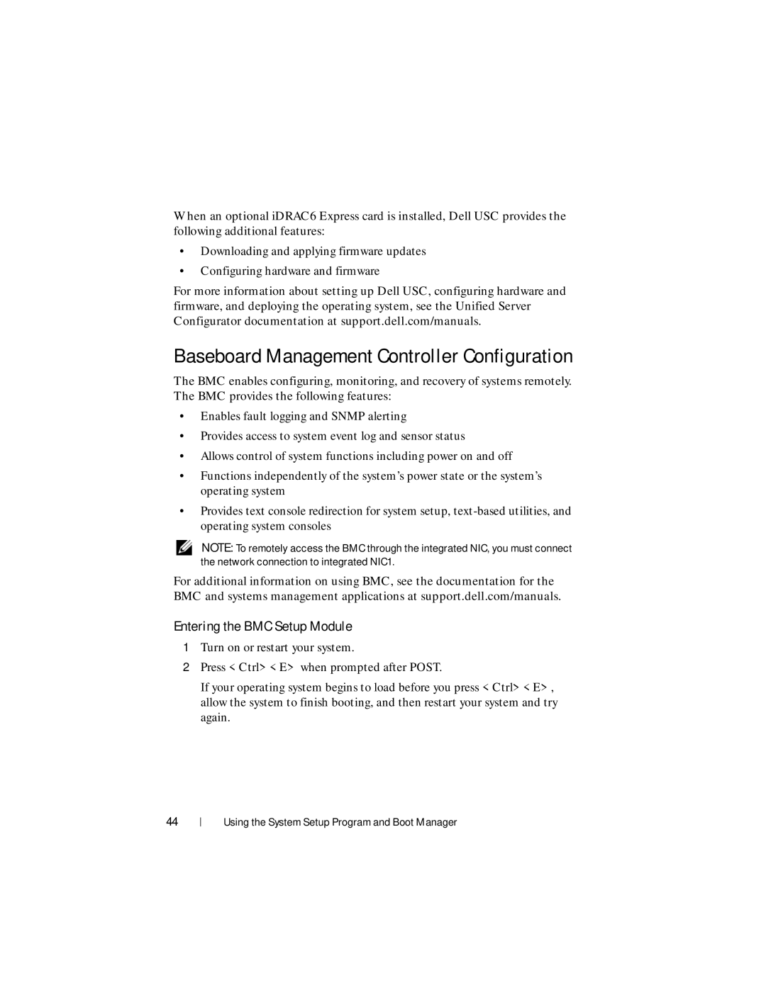 Dell R210 II owner manual Baseboard Management Controller Configuration, Entering the BMC Setup Module 