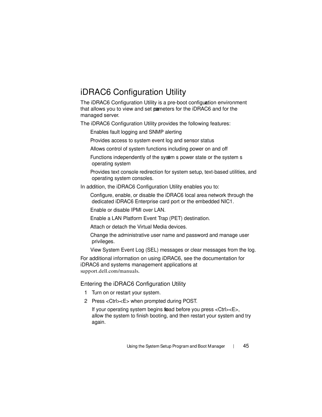 Dell R210 II owner manual IDRAC6 Configuration Utility, Entering the iDRAC6 Configuration Utility 